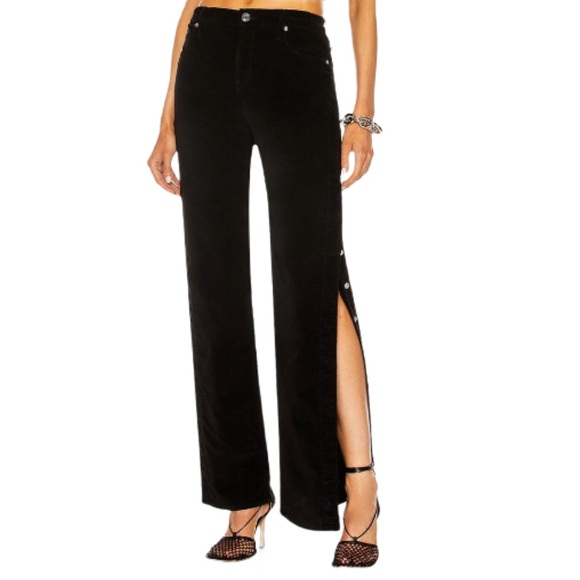NWT RtA Michael Black Velvet Wide Leg Snap Slit Jeans- Sz 27 - Picture 1 of 12